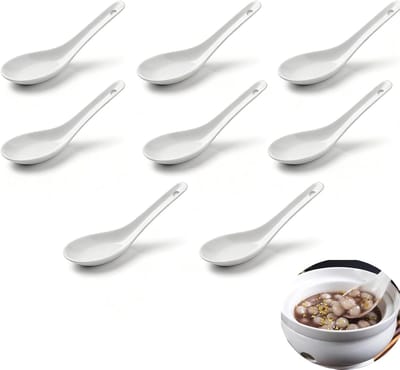 8 stuks Porseleinen lepelset, Porseleinen soeplepel, Aziatische soeplepels, voor keuken, huishouden, hotel, diner. (Wit)