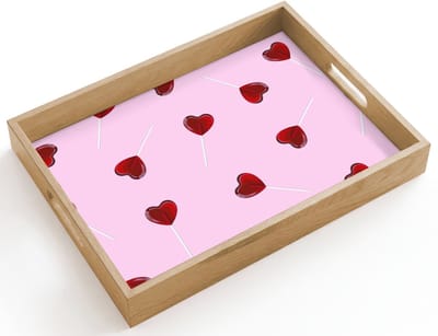 Dienblad hout 40x30 cm - Schootdienblad - Roze - Hart - Lolly - Snoep - Borrelplank rechthoek - Plateau dienbladen