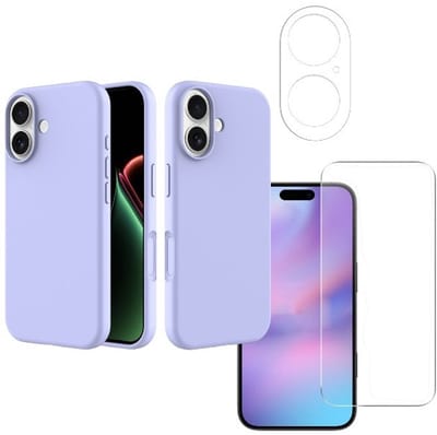 Shockproof Backcover - Liquid Silicone Soft Hoesje - Geschikt voor: iPhone 17 - Lila + Screenprotector & Camera Lens Protector