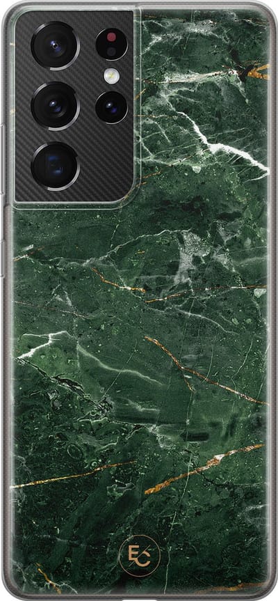 Hoesje geschikt voor Samsung Galaxy S21 Ultra - Marble jade green - Soft Case - TPU - Marmer - Groen - ELLECHIQ