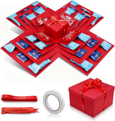 5 Laags Creatieve Explosie Cadeaubox, Verrassingsdoos met Lint en Dubbelzijdige Tape, DIY Snack Cadeau voor Verjaardag, Valentijnsdag en Feestdagen, Herbruikbaar en Uniek