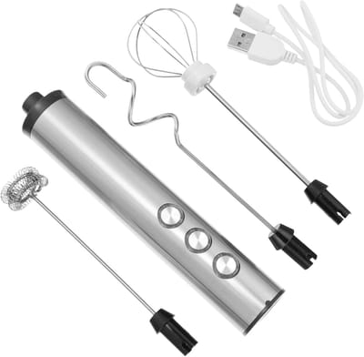 Daity 1 set bestaande uit een elektrische melkschuimer - een draagbare handgarde - een koffiemixer - USB-opladen - ergonomisch ontwerp met afneembare mengkop (zilver).