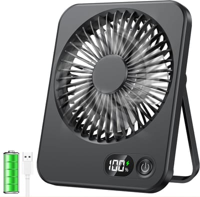 VHV - Ventilator - Tafelventilator - Mini ventilator - Tafelventilator met USB-aansluiting - Klein formaat - 2500 mAh batterij - Stille mini-tafelventilator met LED-display - Draagbare bureauventilator - Voor thuis - Kantoor en kamperen - Zwart
