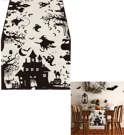 1 artikel - Herfsttafelloper - Halloweentafelloper - Wasbaar - Tafeldecoratie - Zwart - 33x183cm - Geschikt voor keuken, bar, eettafel