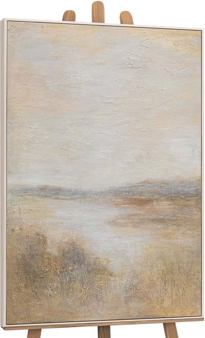Canvas schilderij 120x80 cm handgeschilderd mistige ochtend – YS-Art Gallery – Lijst: Beige – Luxe wanddecoratie