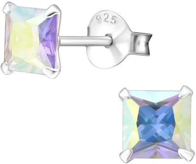 Aramat Jewels | Oorbellen | 925 Zilveren Vierkante Zirkonia Oorbellen 4-8mm - Princess Cut Studs | 7mm / Zwart | | | Zilver | Kinderen, Volwassenen | Verkleurd niet