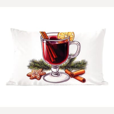 Sierkussens - Kussentjes Woonkamer - 60x40 cm - Wijn - Drinken - Gluhwein - Winter - Illustratie - Kerst