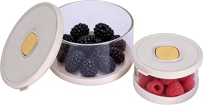 Glazen Fruitkom Set van 2, Luchtdichte Fruitopslag met Antislip Siliconen Bodem en Stapelbaar Ontwerp voor Keuken en Koelkast, Ideaal voor Vers Fruit en Groenten