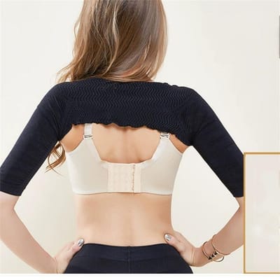 1 pièce Manches Gainantes pour Femmes Épaules Lipoaspiration Bras Fins Corset Prévention Bosse Dorsale Course à Pied Cyclisme Manches Longues noir