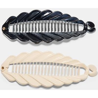Stradivarius Set van 2 bananenbontklemmen met golven  Zwart OS