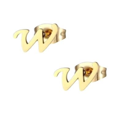 Aramat Jewels | Oorbellen | RVS Letter W Oorbellen Goudkleurig – Initiaal | | | |10mm | Staal | Kinderen, Volwassenen | Verkleurd niet