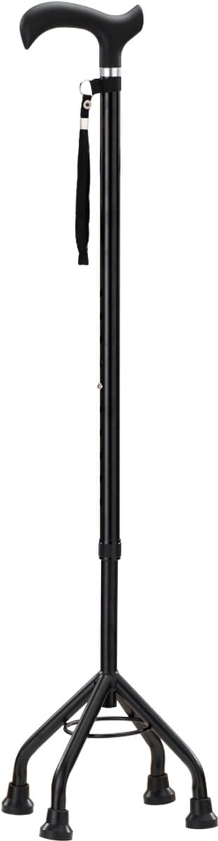 Wandelstok met 4 poten Zwart - Met ergonomisch comfort handvat en polsbandje - Loopstok - Verstelbaar 78,5 cm - 101 cm - Lichtgewicht
