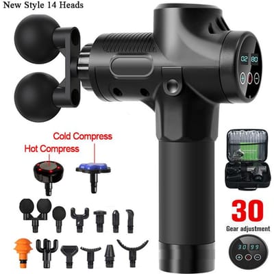Professionele Massage Gun Met Warm En Koud Compress Hoofd Elektrische Percussie Fascia Gun Spierontspanning Afslanken Vormgeven Fitness Type c charge