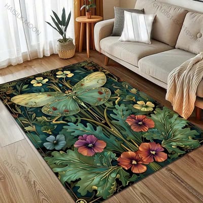 Motten en Bloemen Print Tapijt voor Slaapkamer Woonkamer Nachtkastje Bank Vloermat Moderne Huisdecoratie Vloerkleed Snelle Verzending 40x60cm (16x24in) black