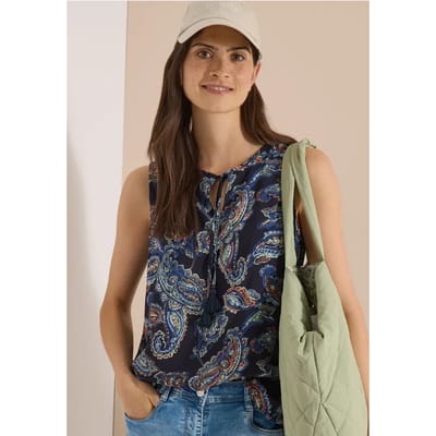 Blouse met split in de hals en print