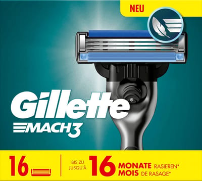 Gillette Mach 3 - Scheermesjes - 16 stuks - Huidvriendelijke technologie - Comfortabele en gladde scheerbeurt