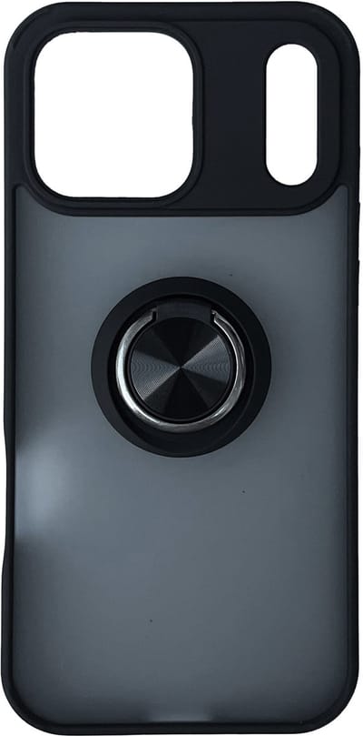 Hoesje Geschikt voor Apple iPhone 17 Pro Max - Zwart - Casemania Matte Hybrid Back Cover met Vingerhouder - Smartphone Telefoonhoesje met Ring