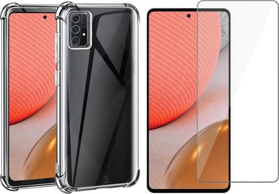 Hoesje geschikt voor Samsung Galaxy A72 - Anti Shock Proof Siliconen Back Cover Case Hoes Transparant - Tempered Glass Screenprotector
