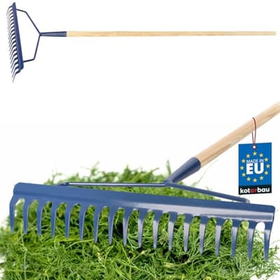 KOTARBAU® Tuinhark, Versterkt, Bladhark, Staal, 49 cm, Marineblauw, met Houten Steel, 166 cm, 18 Tanden, voor Gazon, Stevige Hark, Metalen Hark, Ergonomisch Tuingereedschap