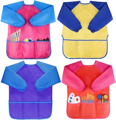 Kinderschort - 4 stuks - Verfschort - Kinderknutselen - Schilderen - Schilderschort - 60*44cm - verfschort - kinderverfschort - waterdicht schort - schilderschort kinderen - schort voor peuters - schilderschort - creatief kinderen - knutselschort