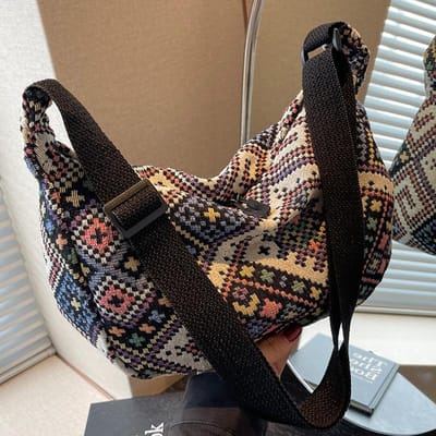 Grote capaciteit Etnische Stijl Dumpling Tas voor Dames Nieuwe Koreaanse Stijl Veelzijdige Crossbody Tas voor Dames Ins Schoudertas brown