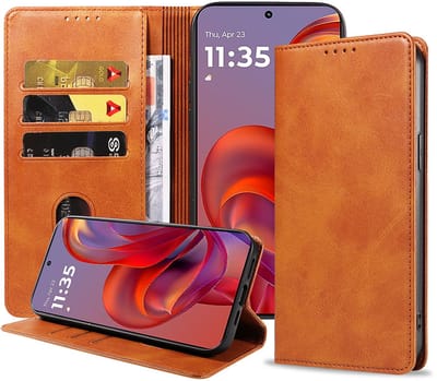 Geschikt voor Motorola Edge 60 Neo Telefoonhoesje Kunstleer met Magnetische sluiting en Pasjeshouder Bookcase met Klepje - Walletcase with Cardslot - Bruin - Smartphonica geschikt voor Motorola Edge 60 Neo