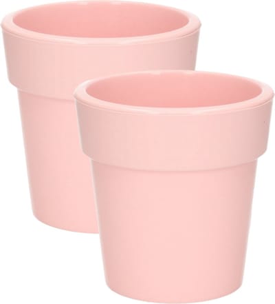 Hega Hogar Plantenpot - Set van 2x stuks - lichtroze - kunststof - 25 x 25 cm - binnen/buiten