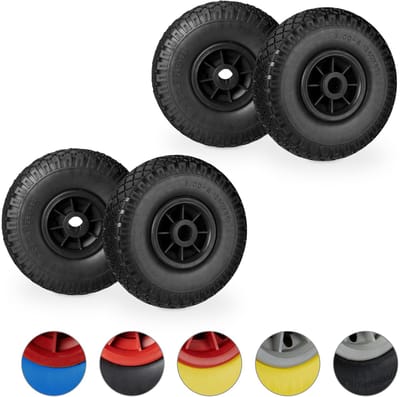 4x steekwagenwiel - 25 mm - kunststof velg - anti lek band - 3.00-4 inch - zwart