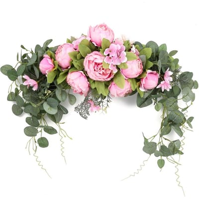 Kunstbloemen Pioenkrans Handgemaakte Garland voor Spiegel Thuis Bruiloft Deur Latei Decoratie roze