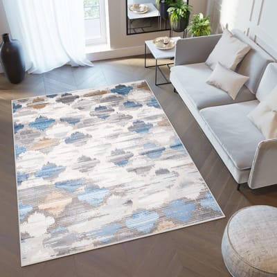 Tapiso Valley Vloerkleed Beige Blauw Trellis Tapijten Woonkamer Maat- 80x150