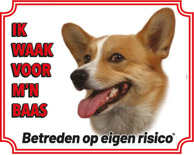 Welsh Corgi Waakbord - Ik waak voor mijn baas