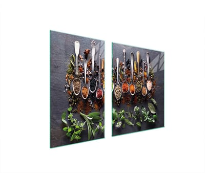 TMK ArtDeko Serie - Snijplank en Beschermplaat - 100x52 cm - Glas - Motief Przyprawy