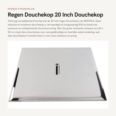 Dailygoods- Douchekop 50 x 50 cm - Roestvrij Staal - Regendouche - Schroefbeugel - Ultra-dun Design - Eenvoudige Installatie - Regen Douchekop