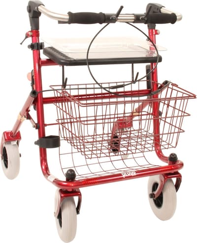 Rollator 43 cm zitbreedte - Premis Provo - Tot 120 kg - In hoogte verstelbaar - Inklapbare Duwbeugel - Dubbelzijdig geremd - Metallic Rood