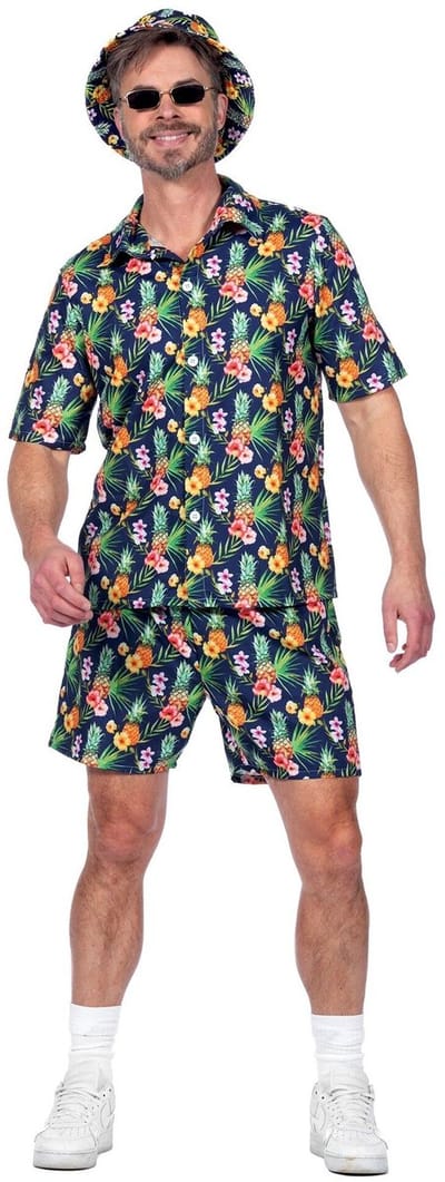 Hawaii Festival Outfit Heren Ananas Flowers - Maat S