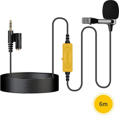 7RYMS S.LAV 01 Lavalier Microfoon voor smartphone, camera en computer (6 m.) - 3,5mm jack - Met monitoring - Erg lang - Zwart/Geel