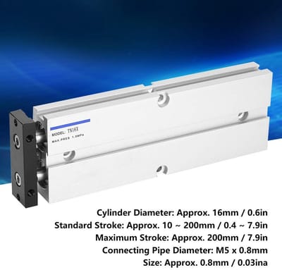 Dailygoods- Luchtcilinder Aluminiumlegering - Dubbelwerkende Cilinder - Slag 200 mm - Cilinderdiameter 16 mm - Theoretische kracht 2.9 N - Duurzaam en waterdicht - Pneumatische Cilinder