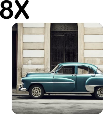 Luxe Placemat - Vintage Auto in Cuba - Set van 8 Placemats - 50x50 cm - 2 mm dik Vinyl - Anti Slip - Afneembaar