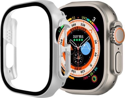 By Qubix - Apple Watch Ultra case - Zilver - Geschikt voor Apple Watch 49mm hoesje - screenprotector - Bescherming iWatch - Bescherm hoesje