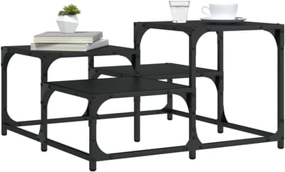 Vierkante Salontafel - Woonkamertafel Hoektafel - Decoratie Opbergen - Meerdere Niveaus - 68 x 68 x 40 cm - Zwart