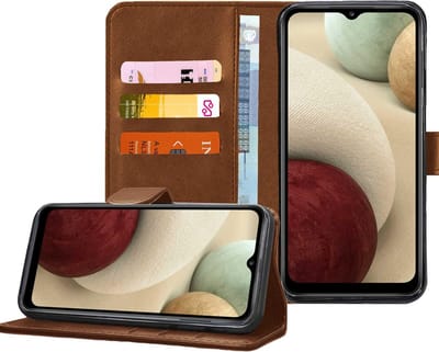 Hoesje geschikt voor Samsung Galaxy A12 - Book Case Portemonnee Hoesje Bruin