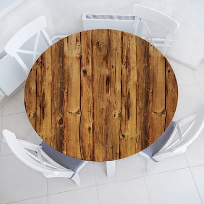 ABAKUHAUS Rustiek Elastisch Rond Tafelkleed, Holzwald Trees Art, Allround Elastisch Tafelkleed, 90 cm - 100 cm, Bruin