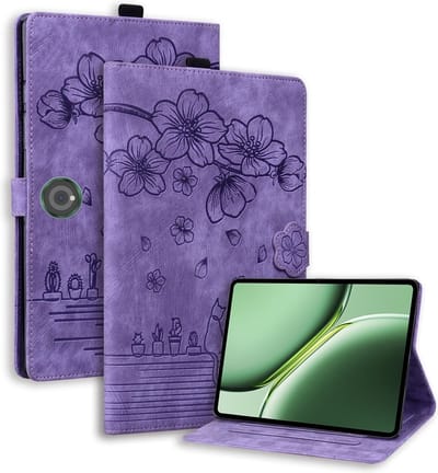 Coverup Tablethoes geschikt voor OnePlus Pad 2 Hoesje - Flowers & Cat Book Case - Paars