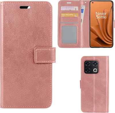 LuxeBass Hoesje geschikt voor OnePlus 10 Pro - Boekhoesje met kaartvakken - Rose Goud gsm hoesje - telefoonhoes - telefoonhoesjes