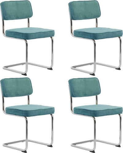 24Designs - Jayson Stoel - Set Van 4 - Rib Stof Blauw - Chromen Sledeframe