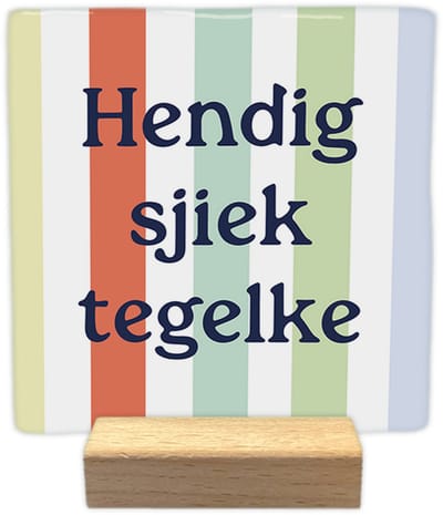 Hendig sjiek tegelke - Keramische decoratie tegel - incl. houten presenteerblok