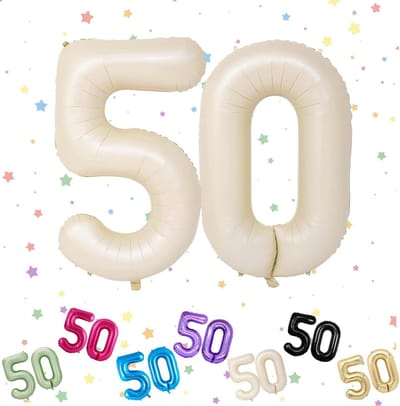 Folieballon Nummer 50 Cream 100 cm voor 50e Verjaardag en Jubileum