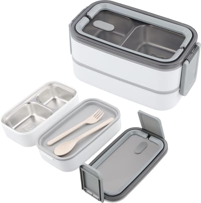 Duurzame Bento Lunchdoos met 2 Compartimenten, BPA-vrij, Roestvrij Staal, Magnetronbestendig en Waterdicht voor Volwassenen