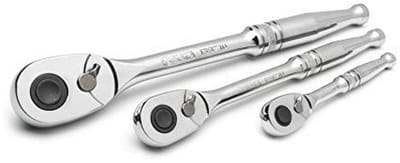 3-Delige Snelle Vergrendelings Ratchet Set - Hoogwaardige Gereedschapset met Drupkop, Geëmailleerd Chroom Handvat - 6.4mm, 9.5mm, 12.7mm