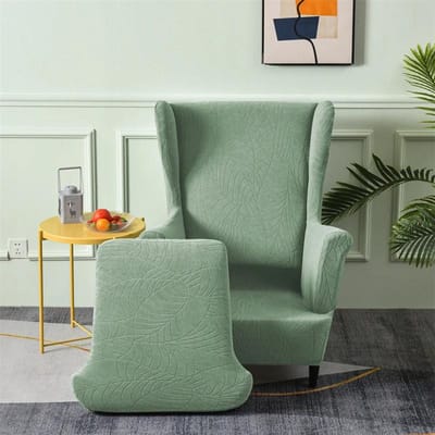 Housse de Fauteuil à Oreilles Élastique Stretch Jacquard Feuilles Housse de Fauteuil Couleur Unie Housse de Canapé Simple avec Housse de Coussin Décoration d'Intérieur gray